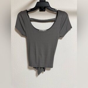 BKE Charcoal Crop Top with Cutout Back